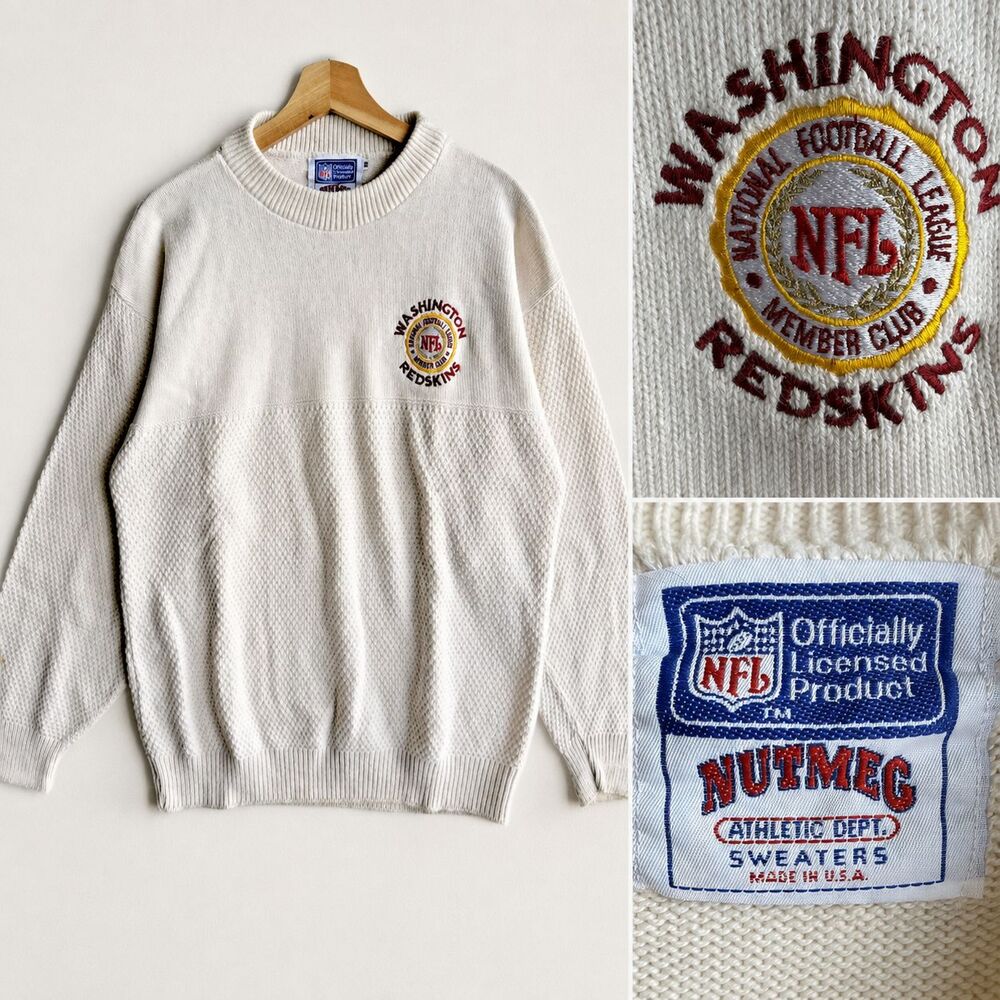 VTG Nutmeg Washington Redskins Member Club Knit Crewneck Medium Beige Sweater